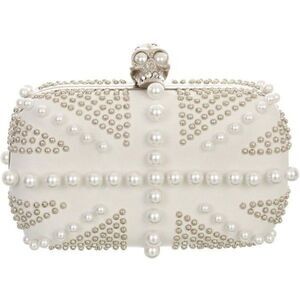 Alexander McQueen White Studded & Pearl Britannia Box Clutch Skull Clasp Purse